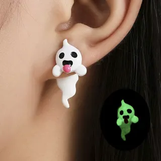 Halloween Glow-in-the-Dark Ghost Earrings, Cute Tongue-Out Resin Dangle Earrings, White Funny Cartoon Party Jewelry, 1 Pair