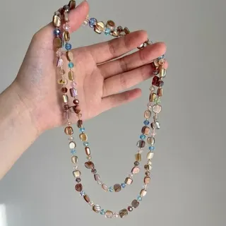 Bohemian Natural Shell & Crystal Long Layered Necklace 120cm Vintage Beaded Strand Jewelry for Women