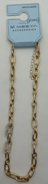 Luxury Rhinestone Chain Necklace for Women, 18K Gold Plated Oval Link Chain with Crystal Accent, Adjustable 40+5cm, French Vintage Layering Jewelry