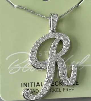 White Gold Initial R Necklace, Rhinestone Paved Letter Pendant, Custom First Initial Jewelry for Women, Elegant Gift Necklace