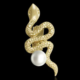 Snake Zodiac Pearl Brooch, Matte Gold Alloy Animal Pin with Round Pearl, Vintage Elegant Lapel Brooch for Blazer Coat, 2.9x1.3cm Gift Accessory