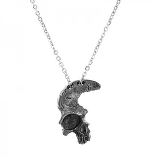 Halloween Half Skull Necklace, Gothic Punk Dark Alloy Pendant, Vintage Oxidized Silver-Black Choker Chain 45+5cm, Women's Statement Jewelry