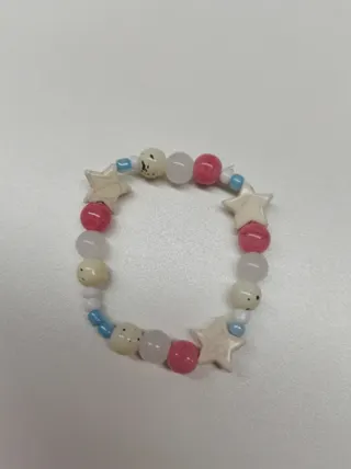 Macaron Color Star Bead Bracelet - Cute Acrylic Charm Handband with Smiley & Pink Blue Beads, Sweet Vacation Style Jewelry for Women Girls, ~6cm