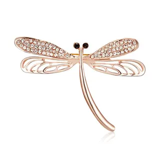 Rose Gold Dragonfly Brooch - Rhinestone Insect Pin with Openwork Wings, Elegant Alloy Jewelry for Wedding, Party & Daily Outfit, Women's Fashion Accessory