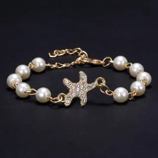 Butterfly Pearl Bracelet for Women - 18K Gold Plated Alloy with Rhinestone & Pearl Beads, Adjustable 16+5cm, Elegant Gift Jewelry