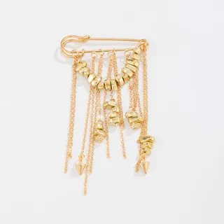 Gold Metal Chain Tassel Brooch Pin, 18K Gold Plated Alloy Cone Dangle Pendant, Y2K Vintage Hem Chain Decor for Pants & Skirts, 6x14cm