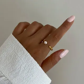 Vintage Double Pearl Open Ring, 18K Gold Plated Stainless Steel Adjustable Stackable Ring for Women, 1.8cm