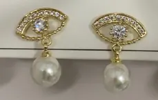 Vintage French Luxury Earrings - 18K Gold Plated Alloy with Micro-Paved Zircon & Pearl Drop, Elegant Dangle Earrings for Wedding & Daily Wear
