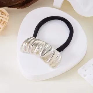 Silver Wide Cuff Hair Tie, Alloy Croc-Embossed Hair Scrunchie, Elegant Luxe Hair Accessory for Women