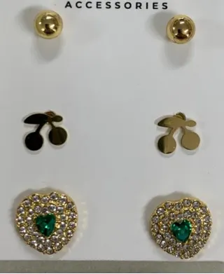 Luxury Vintage Earrings - 18K Gold Plated Alloy, Rhinestone Heart Cherry Stud Earrings, Multi-Pair Set, Sweet French Style Jewelry