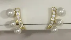 Elegant Pearl & Zircon Hoop Earrings, 18K Gold Plated Alloy, French Vintage Arc Design, Lightweight Comfortable Ear Jewelry for Women