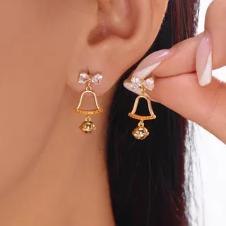 Christmas Bow Bell Drop Earrings, Silver Alloy Rhinestone Butterfly Knot Dangling Earrings, Sweet Luxury Holiday Gift Jewelry for Women