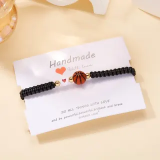 Handmade Football Bracelet, Adjustable Braided Wax Cord Wristband with Acrylic American Football & Heart Beads, Sporty Unisex Gift Jewelry 16-28cm