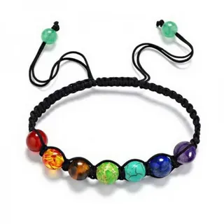 7 Chakra Rainbow Bracelet 8mm Natural Agate Healing Stone Beads Adjustable Braided Cord Balance Prayer Wristband Boho