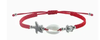Red Braided Shell Bracelet with Turtle & Starfish Charm, Adjustable Cowrie Shell Bead Handband, Ocean Boho Style Jewelry for Women, 16-28cm