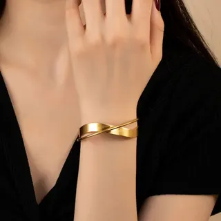 Gold Open Cuff Bracelet for Women - Irregular Cross Design, Mirror Polished Alloy, Adjustable Wide Band Stackable Bangle, Minimalist Luxury Jewelry