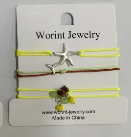 Worint Jewelry Starfish Beaded Bracelet, Ocean Vacation Style Cord Bracelet with Charm Beads, Coffee Green Fresh Girl Stackable Wristband