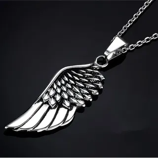 Vintage Angel Wing Pendant Necklace for Men, Stainless Steel Titanium Chain, Punk Feather Engraved Charm, Hypoallergenic Tarnish-Free, 45+5cm Unisex Couple Jewelry
