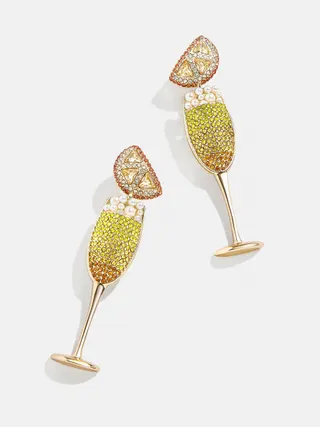 Champagne Glass Charm Earring, 18K Gold Plated Alloy with Rhinestone & Pearl, Gradient Green Crystal Cocktail Cup Jewelry, Party Wedding Accessory