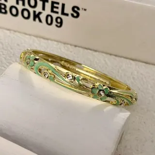 Vintage Enamel Flower Bracelet with Rhinestones - French Retro Gold-Plated Alloy Bangle, Deep Blue Cloisonne Floral Design, Elegant Gift Jewelry