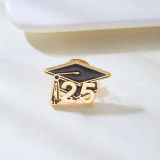 Graduation Cap Pin Badge 25th Anniversary Commemorative Brooch, Gold Plated Alloy Enamel Lapel Pin, Mortarboard Tassel Design, Graduation Gift for Cap & Gown