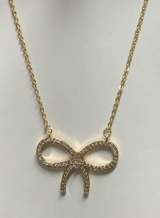 Butterfly Knot Necklace for Women, 18K Gold Plated Alloy with Rhinestone Pavé, Elegant Sweet Collarbone Chain Pendant