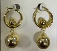 Gold Hoop Earrings with Double Ball Drop, 18K Gold Plated Alloy, Mirror Polished Vintage Dangle Earrings for Women