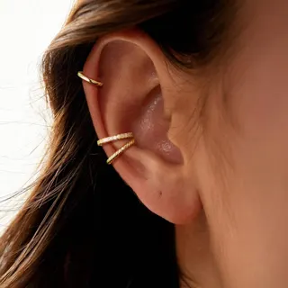 Luxury Zircon Combo Earrings 18K Gold Plated Alloy Twist Ear Cuff & Stud, French Vintage No-Piercing Ear Jewelry, 1cm, 1 Pair
