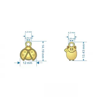 Cute Ladybug & Pig Pendant, 18K Gold Plated Alloy Charm, Cartoon 3D Bead for DIY Bracelet Necklace Keychain, 1.2x1.4cm