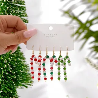 Crystal Pearl Christmas Candy Cane Earrings Set for Party