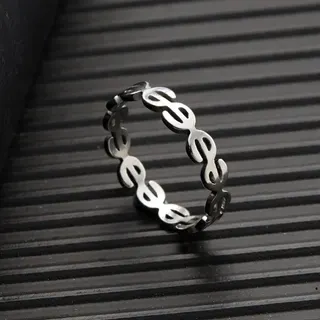 Chinese Coin Open Adjustable Ring, White Gold Stainless Steel, Lucky Copper Coin Cutout Bangle Ring, Hypoallergenic Tarnish-Free Stackable Ring for Women