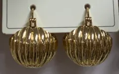 Vintage Pumpkin Drop Earrings - 18K Gold Plated Alloy, Textured Ribbed Round Dangle Earrings for Women, Autumn Winter Party Jewelry