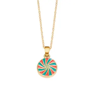 Christmas Dopamine Colorful Enamel Pendant Necklace, 18K Gold Plated Stainless Steel Round Swirl Locket Chain 45+5cm, Holiday Gift Jewelry for Women