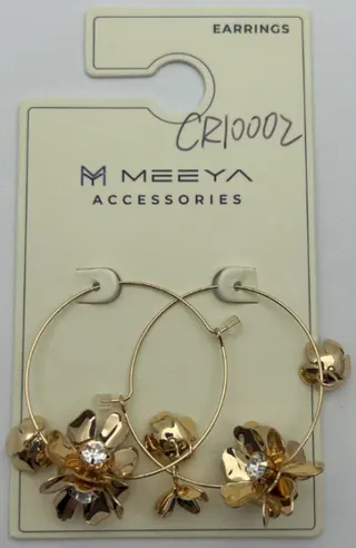 MEEYA Gold Flower Hoop Earrings - Alloy 18K Gold Plated with Rhinestone, Vintage Elegant Statement Earrings for Women