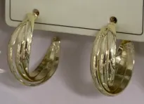 Luxury C-Shape Hoop Earrings, 18K Gold Plated Alloy, Mirror Polished Spiral Texture, French Vintage Statement Earrings for Women