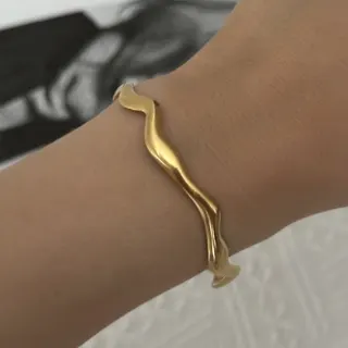 Gold Wide Cuff Bracelet for Women - Stainless Steel Polished Geometric Open Bangle, 18K Gold Plated Hypoallergenic Jewelry