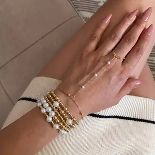 Luxury Pearl Beaded Bracelet for Women, 18K Gold Plated Adjustable Chain Charm Bangle, Elegant Gift for Her
