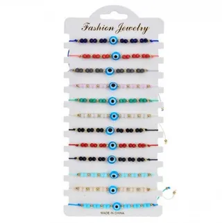 Evil Eye Beaded Bracelet Set 12 Pcs - Crystal Glass Seed Bead Woven Evil Eye Charm, Boho Multi-Color Stackable Bracelets, Fashion Jewelry Gift for Women
