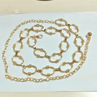 Gold Hollow Oval Waist Chain for Women, 18K Gold Plated Alloy Geometric Belt Chain, Adjustable 120cm Party Hip Chain