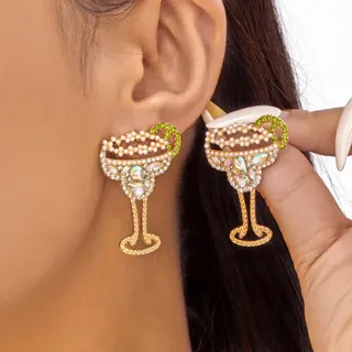 Vintage Wine Glass Earrings Women, Luxury Pearl & Crystal Long Dangle Earrings, Gold Alloy Hand-Set Zircon, Wedding Party Statement Earrings