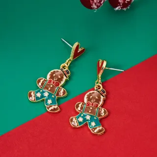 Christmas Gingerbread Man Earrings, Enamel Heart Dangle Earrings for Women, 18K Gold Plated Alloy Cute Holiday Gift Jewelry