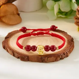 Snake Year Lucky Red String Bracelet for Women, Handwoven Braided Rope with 18K Gold Plated Alloy Snake Charm & Fu Blessing Pendant, Adjustable 15-30cm, Zodiac Protection & Wealth Attracting Gift