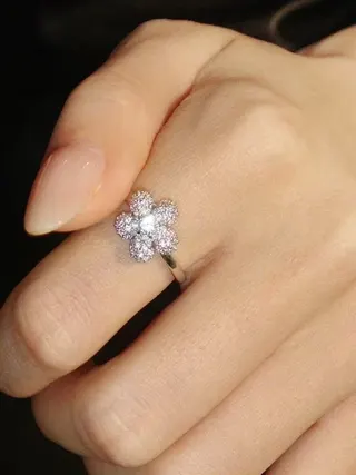 Flower Adjustable Open Ring for Women, 5-Petal Rhinestone Zircon Ring, Silver Alloy Fashion Jewelry, Tarnish-Resistant Daily & Bridal Ring