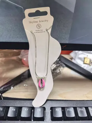 Cowrie Shell Anklet with Fake Pearl, Boho Beach Jewelry, Pink Shell Charm Fine Chain Foot Chain, Nickel Free Alloy, Summer Vacation Ins Style, 21cm