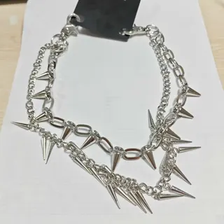 Punk Double Layer Spike Stud Chain Belt - Silver Alloy Waist Chain for Jeans, Rock Street Y2K Fashion Accessory (41cm/45cm)