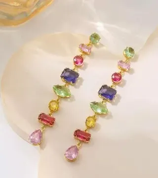 Pastel Rainbow Crystal Candy Bracelet for Women - Multicolor Zircon Beaded Chain, 18K Gold Plated Copper, 18cm Sweet Elegant Jewelry Gift