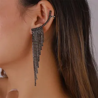 Gold Tassel Rhinestone Earrings, Long Dangle Clip-On Earrings for Women, 18K Gold Plated Alloy, Bridal Party Statement Earrings, 13.5cm, Pair