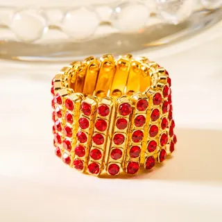 Gold AB Crystal Stretch Ring Bracelet 2-in-1 Adjustable 2-7cm, 18K Gold Plated Copper Rhinestone Stackable Ring for Women, Rainbow Sparkle Party Jewelry