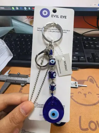 Evil Eye Blue Charm Keychain, Boho Resin Drop Pendant with Alloy Bead Chain, Lucky Protection Bag Accessory, Turkish Nazar Key Ring Gift