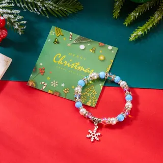 Christmas Snowflake Turquoise Beaded Bracelet - Alloy Snowflake Charm, Candy Color Sweet Beads, Holiday Gift for Women, Approx 18cm
